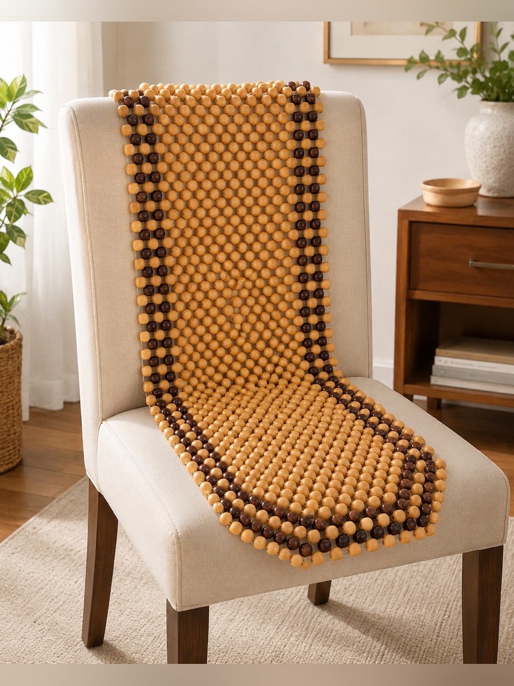 Vintage Wooden Beaded Car Seat / Chair Cover Massage Mat • 2 Tone Boho Retro
